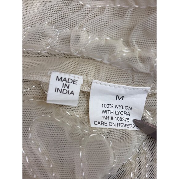 Elegant Beige Embroidered Sheer 3/4 Sleeve Open Front Cover Up Cardigan - Picture 6 of 7